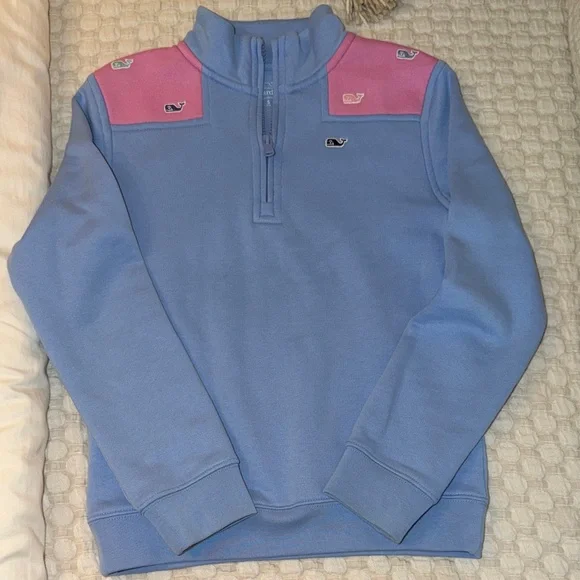 Vineyard Vines Blue and Pink Kids Quarter-Zip Sweatshirt - Picture 1 of 6